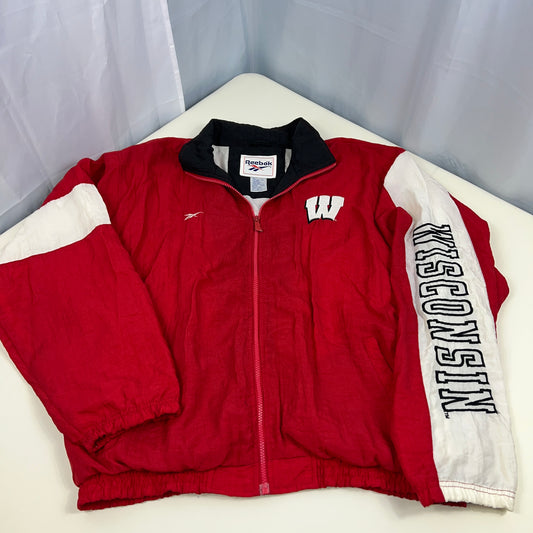 Vintage 90s Reebok Wisconsin Badgers Full Zip Windbreaker Men's Size Medium Red