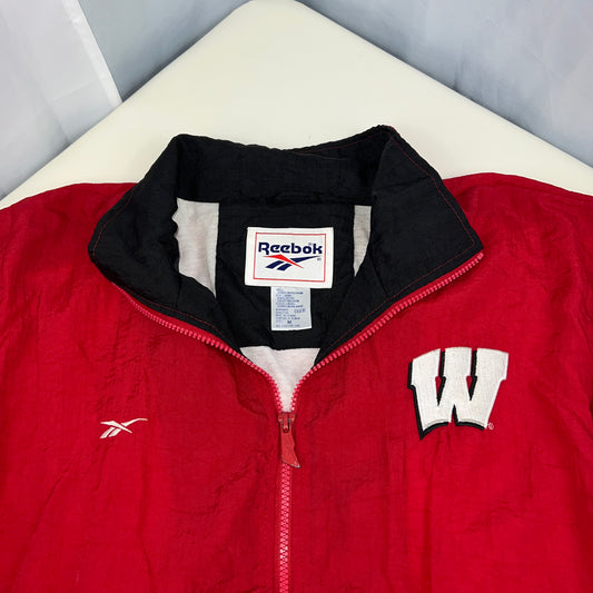 Vintage 90s Reebok Wisconsin Badgers Full Zip Windbreaker Men's Size Medium Red
