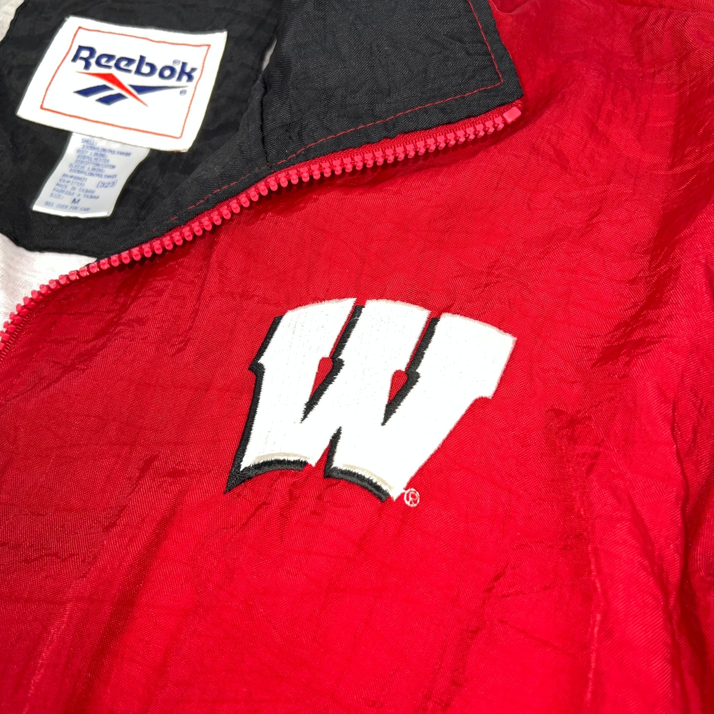 Vintage 90s Reebok Wisconsin Badgers Full Zip Windbreaker Men's Size Medium Red
