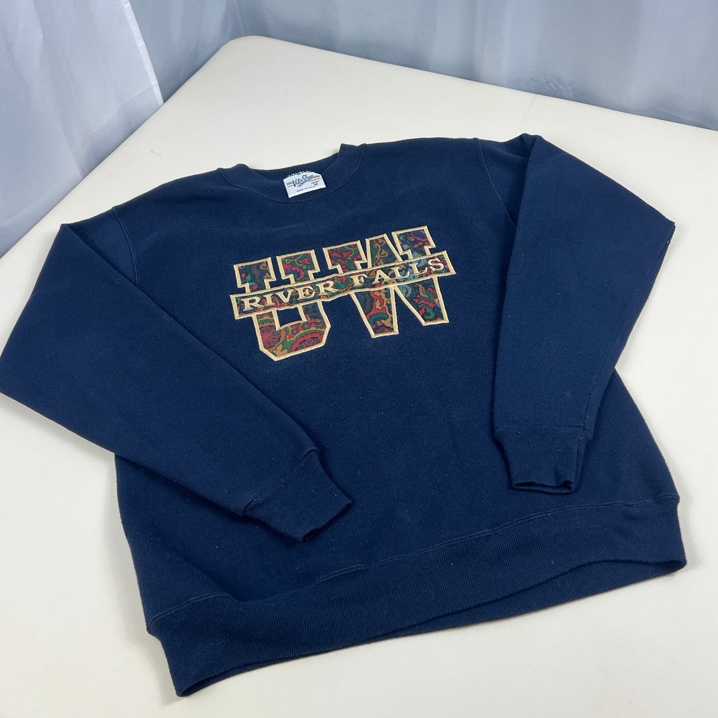 UW River Falls Vintage Embroidered Sweatshirt - Velva Sheen- Medium
