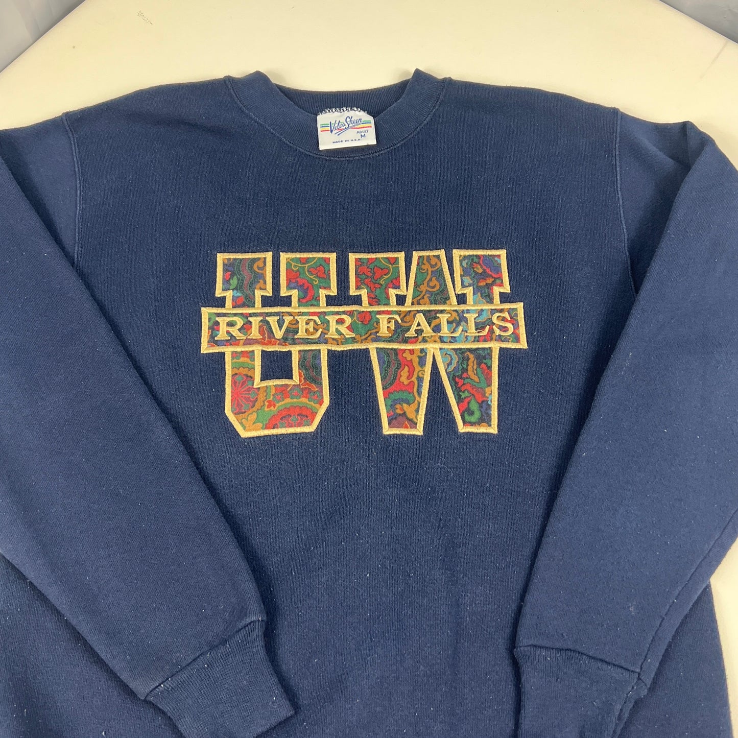 UW River Falls Vintage Embroidered Sweatshirt - Velva Sheen- Medium