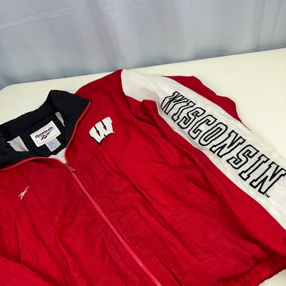 Vintage 90s Reebok Wisconsin Badgers Full Zip Windbreaker Men's Size Medium Red