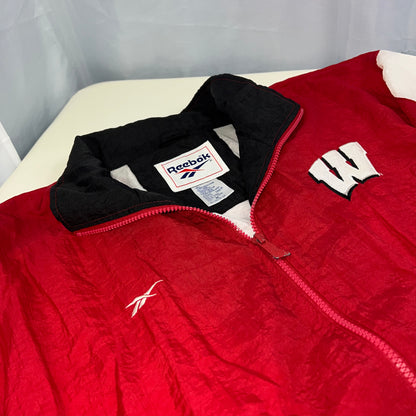 Vintage 90s Reebok Wisconsin Badgers Full Zip Windbreaker Men's Size Medium Red