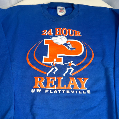 UW Platteville Pioneeers Vintage Crewneck - X Large - 24 Hour Relay for Life - JerZees