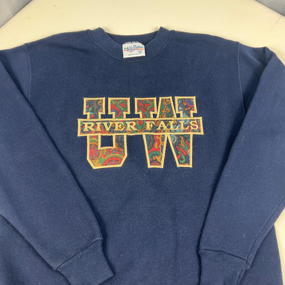 UW River Falls Vintage Embroidered Sweatshirt - Velva Sheen- Medium