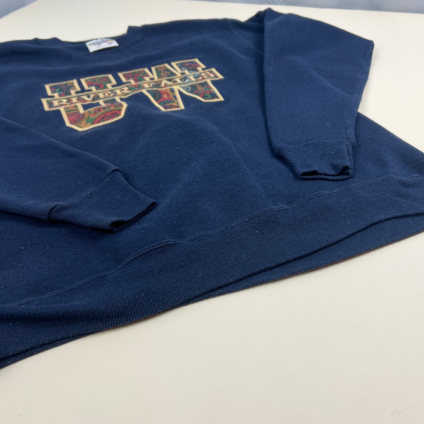 UW River Falls Vintage Embroidered Sweatshirt - Velva Sheen- Medium
